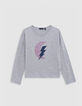 Girl’s grey T-shirt with diamante lightning and moons-2