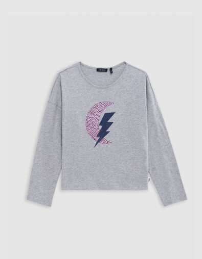 Camiseta gris luna rayo strass niña - IKKS