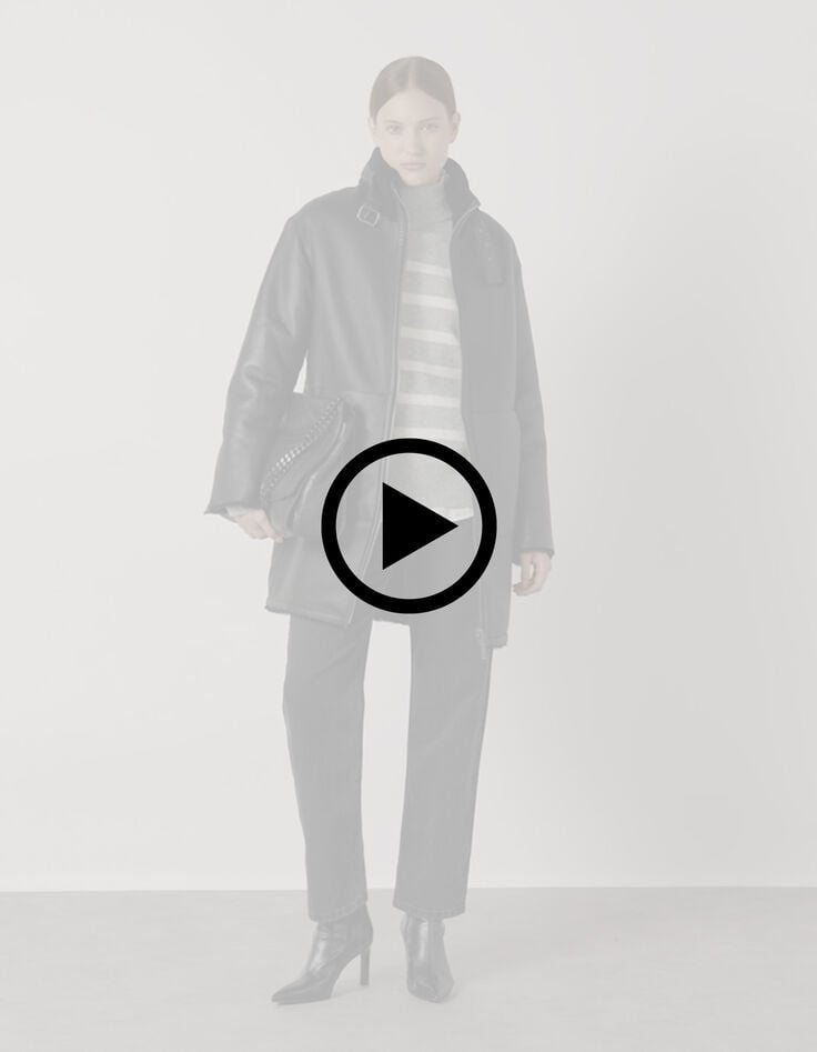 Manteau noir mi-long peau retournée Femme-8