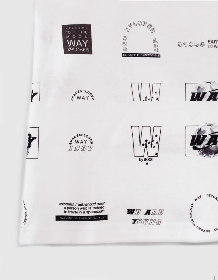 Boys’ white organic cotton loose T-shirt with logos - IKKS