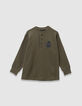 Boys’ khaki waffle T-shirt with embroidery front and back-3