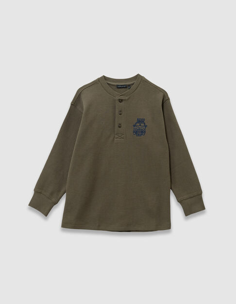 T-shirt kaki nid d'abeille broderies devant et dos gar&ccedil;on - IKKS