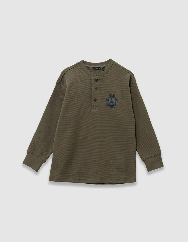 Boys’ khaki waffle T-shirt with embroidery front and back-3 Boys’ khaki waffle T-shirt with embroidery front and back-3