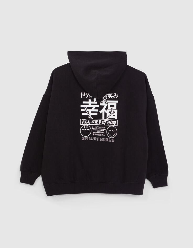 Girls’ black hoodie with white embroidered SMILEYWORLD image-3