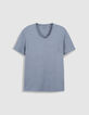 T-shirt encolure V bleu coton bio flamm&eacute; Homme-5
