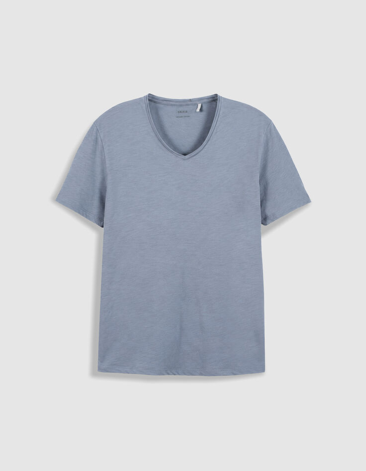 T-shirt encolure V bleu coton bio flamm&eacute; Homme-5