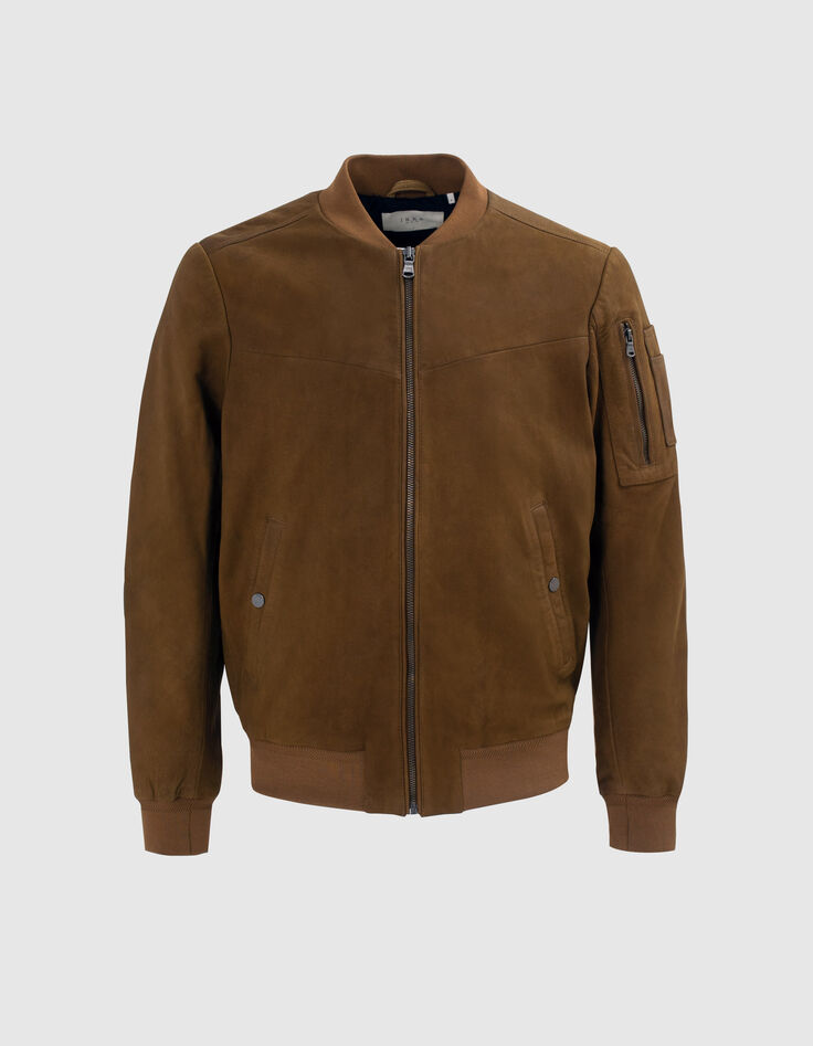 Bomber beige en cuir à poches zippées Homme-2