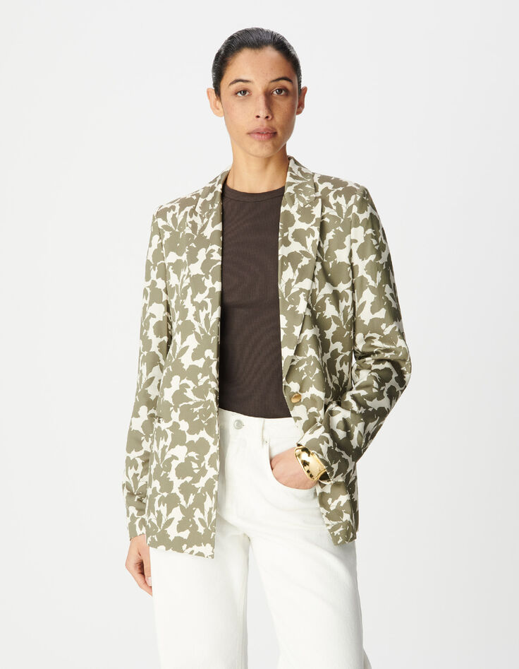 Veste de tailleur kaki imprim&eacute; v&eacute;g&eacute;tal Femme-2