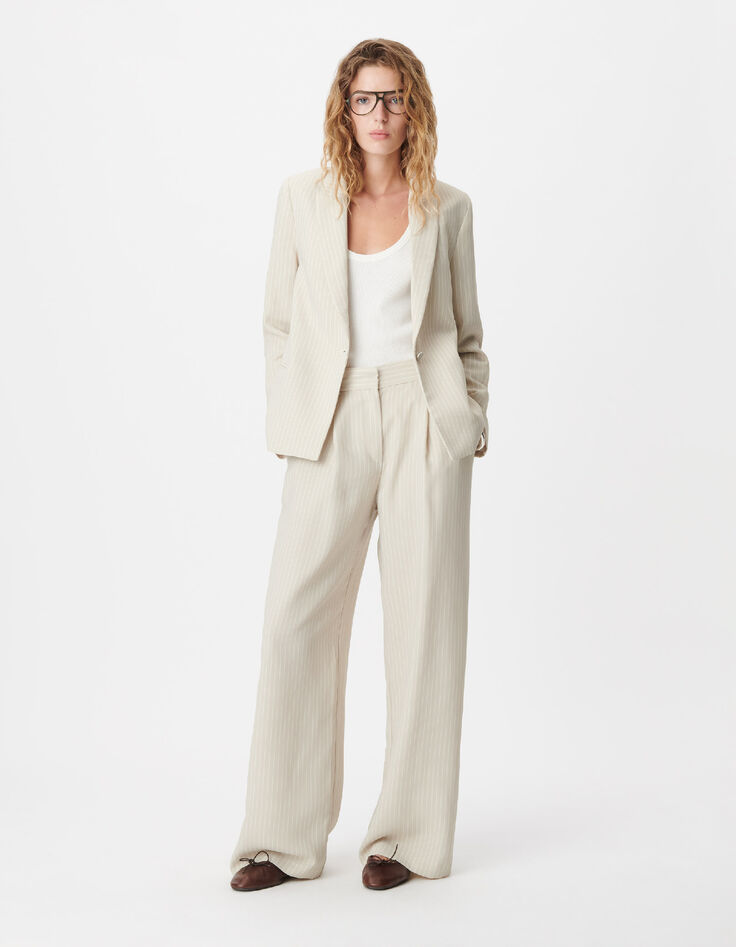 Veste de tailleur beige motif rayures tennis Femme-1