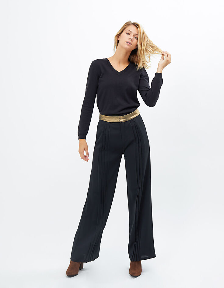 Pull noir en tricot coton et soie avec studs I.Code-5 Pull noir en tricot coton et soie avec studs I.Code-5