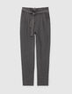 Women’s grey semi-plain 7/8 high-waist slim suit trousers-6