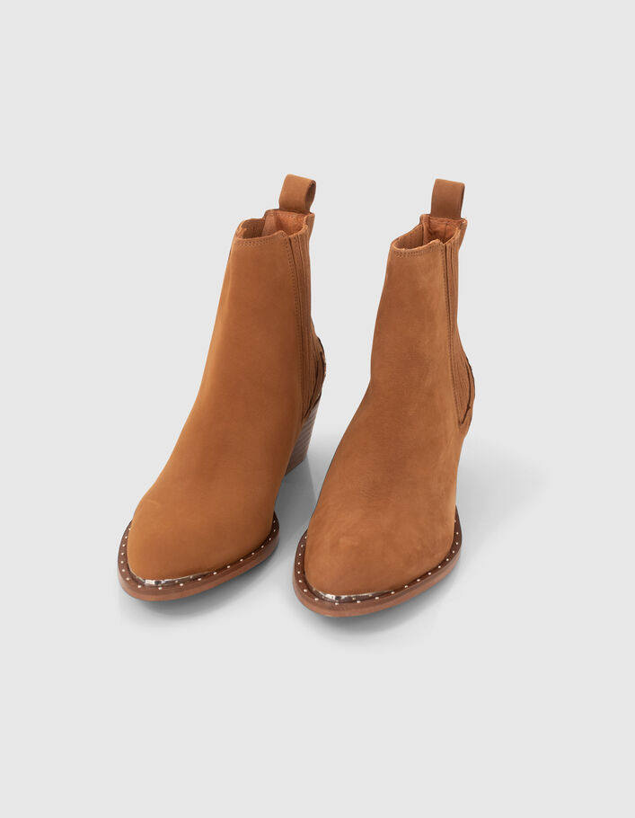Women’s camel leather boots with nubuck studs - IKKS