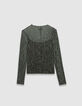 Kaki T-shirt mesh luipaardprint Dames-5