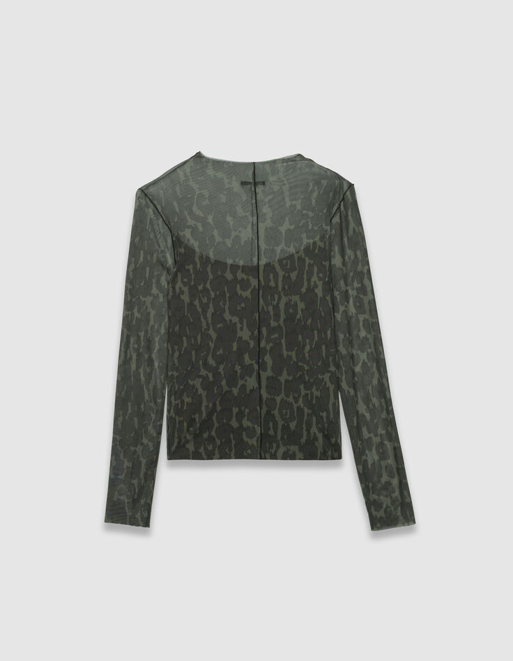 Kaki T-shirt mesh luipaardprint Dames-5 Kaki T-shirt mesh luipaardprint Dames-5