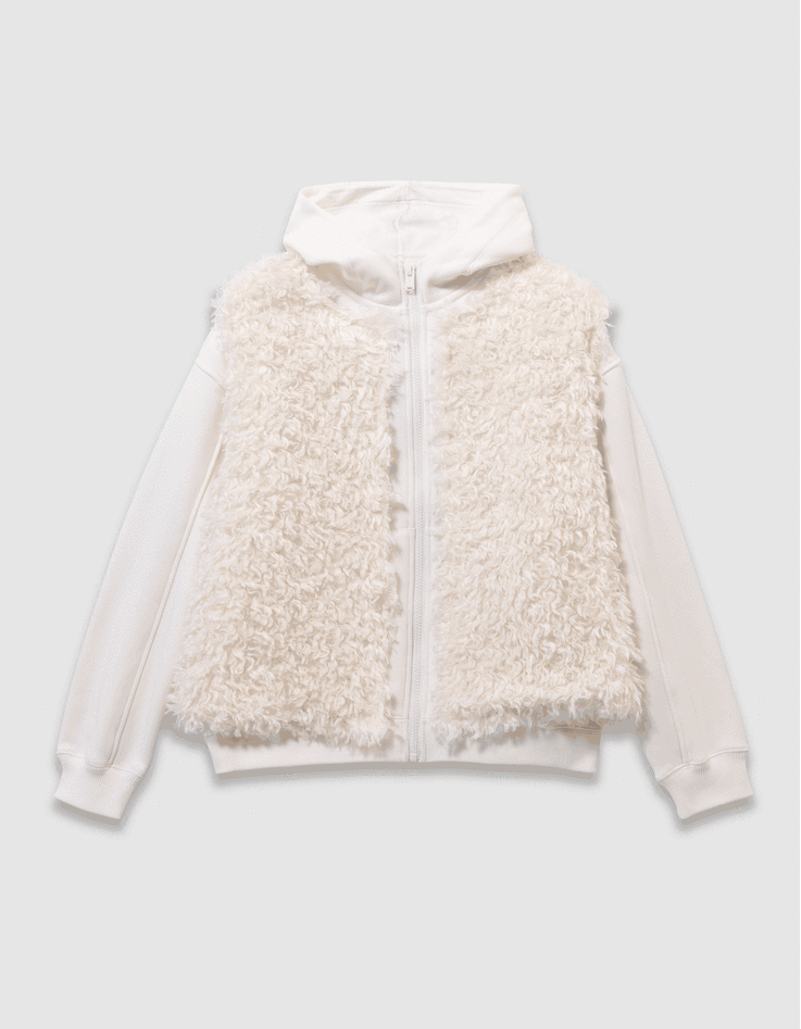 Cardigan à capuche 2-en-1 écru et gilet sans manches fille-6
