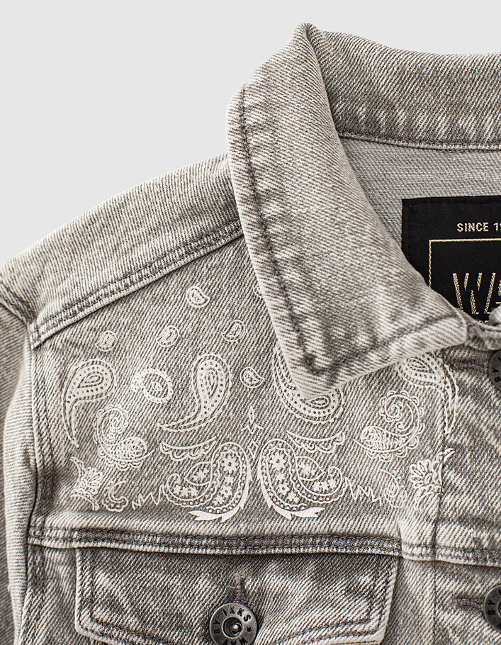 Girls’ light grey Paisley print organic denim jacket - IKKS