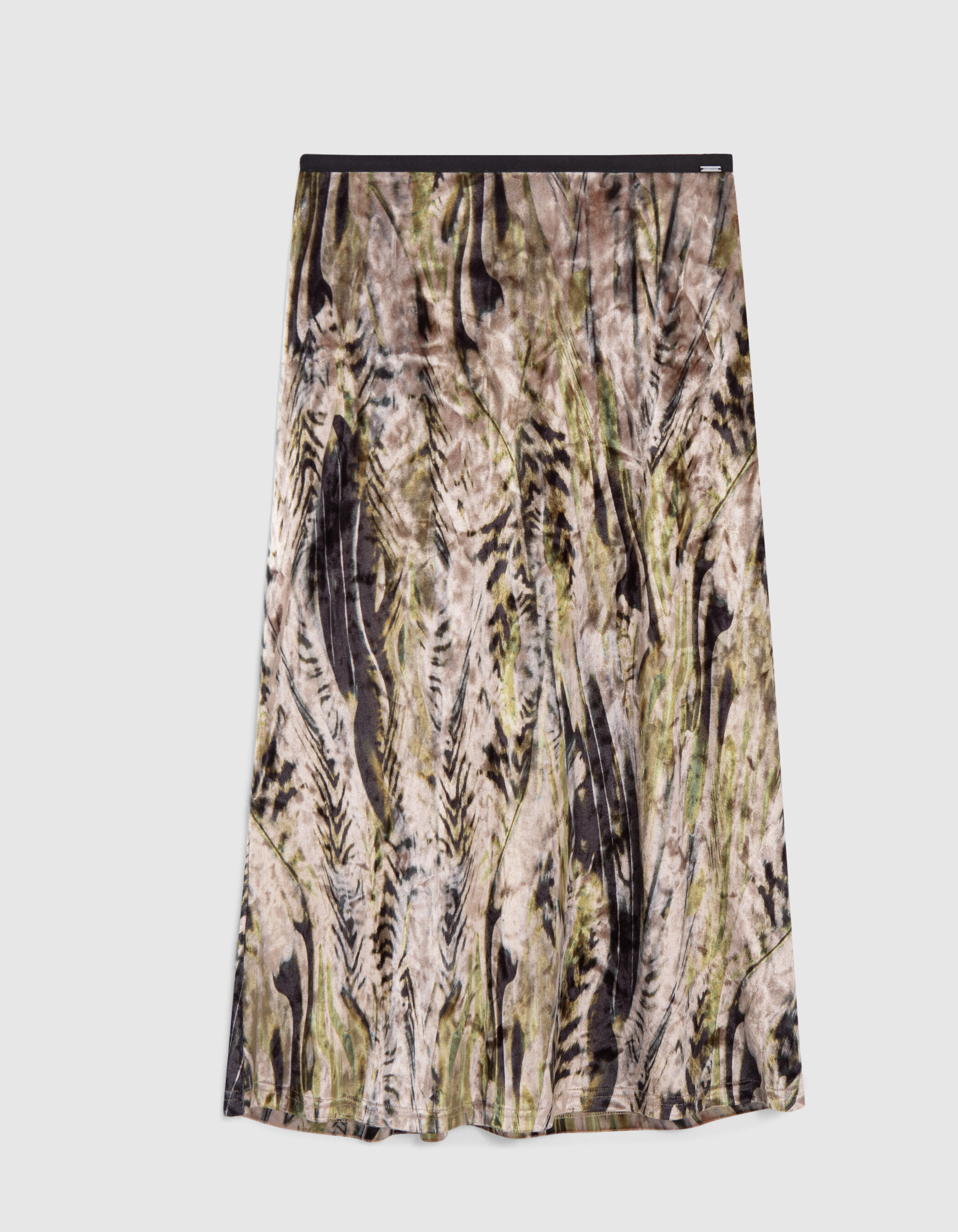 Jupe midi beige velours imprim abstrait Femme