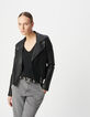 Women's black leather biker jacket with removable front panel-2