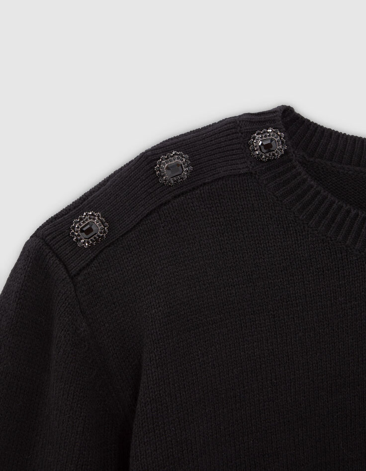 Schwarzer Damenstrickpullover mit Strasskn&ouml;pfen-7