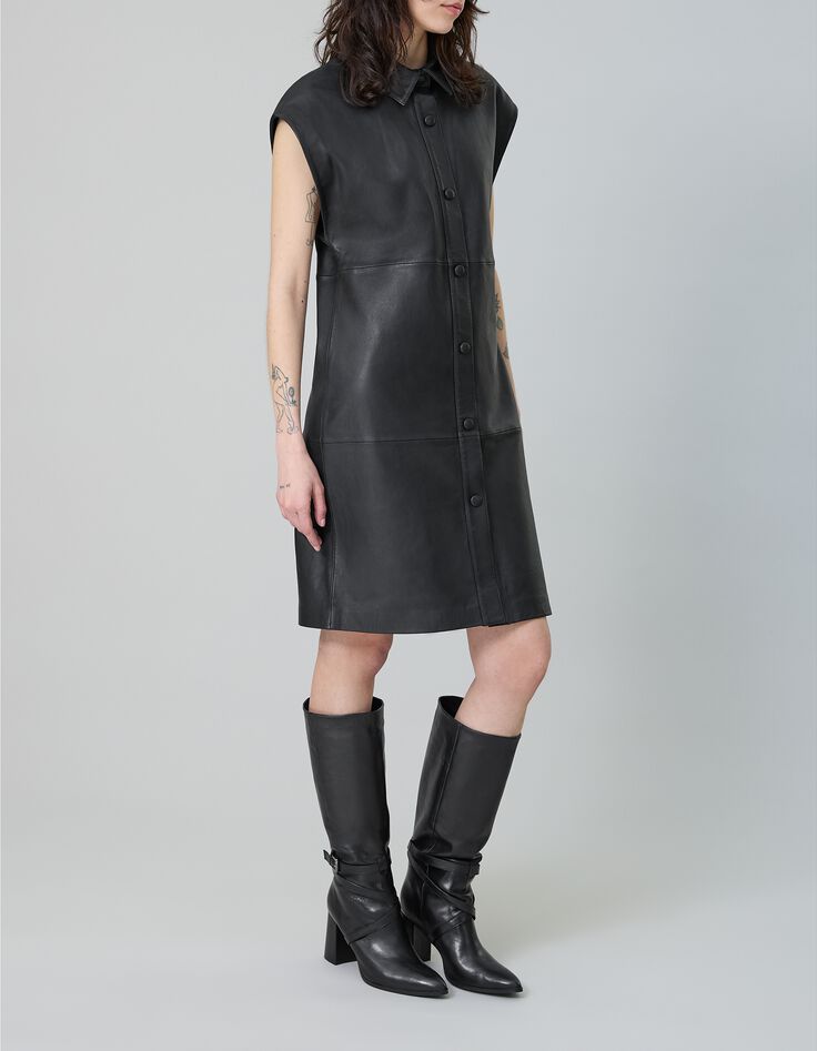 Pure Edition-Vestido sin mangas de cuero negro para mujer-3 Pure Edition-Vestido sin mangas de cuero negro para mujer-3