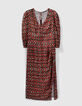 Vestido midi negro estampado ikat Mujer-6