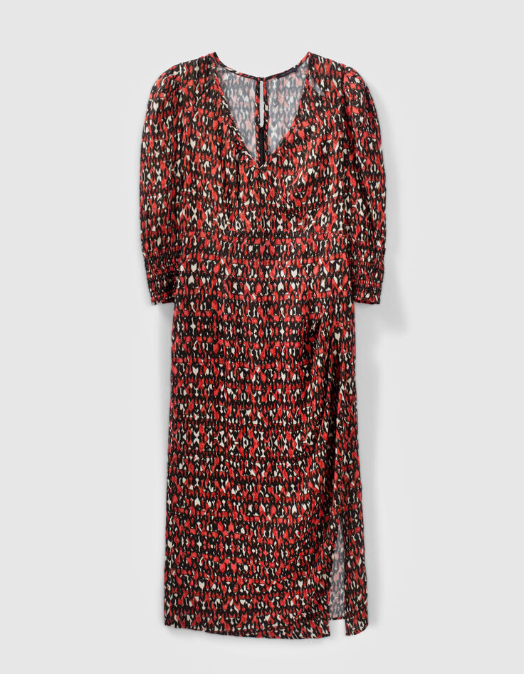 Vestido midi negro estampado ikat Mujer-6