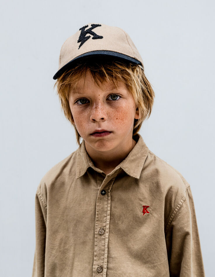 Boy’s camel cap with embroidered bouclette lightning-K-1