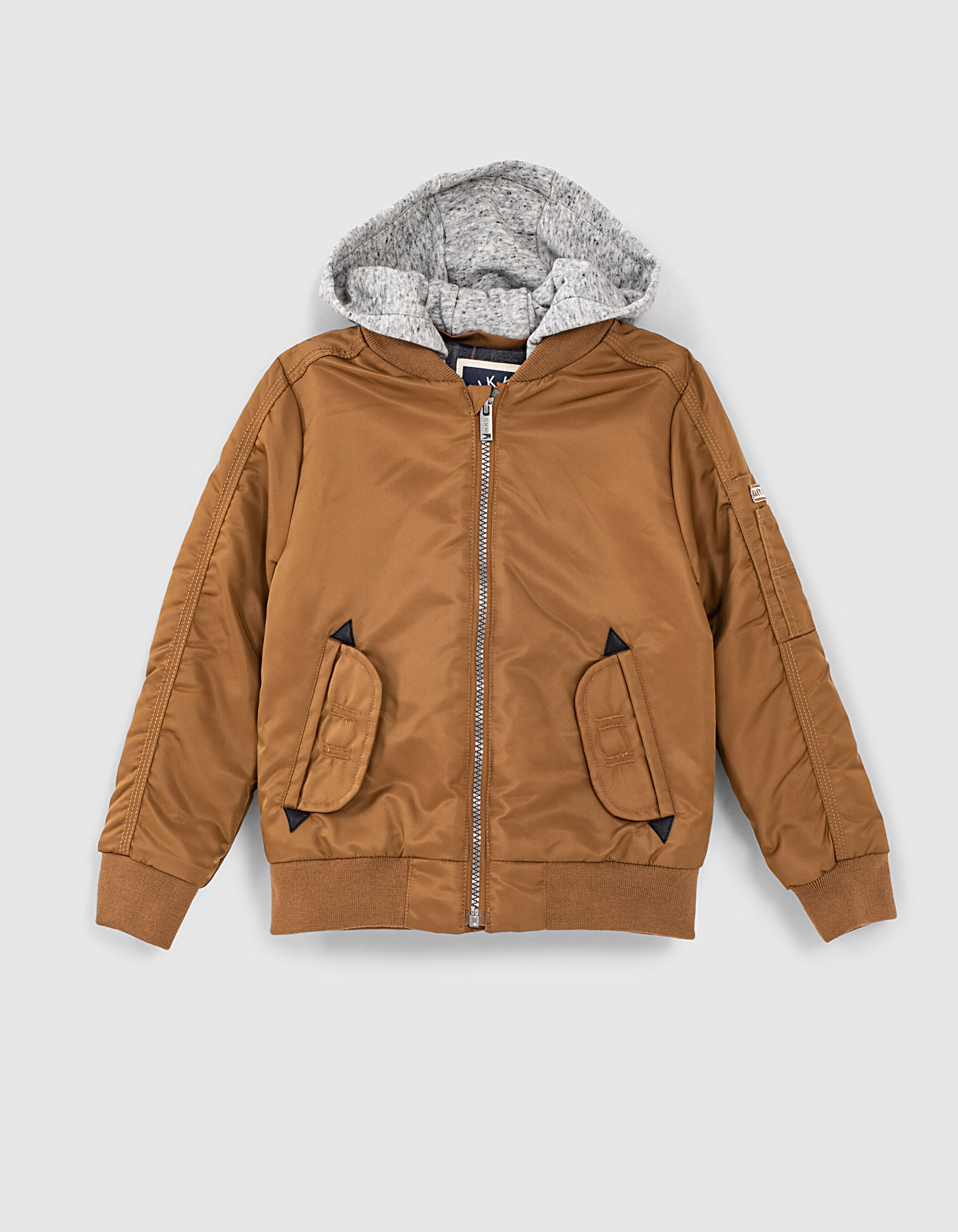 Boys cognac bomber jacket with detachable hood IKKS