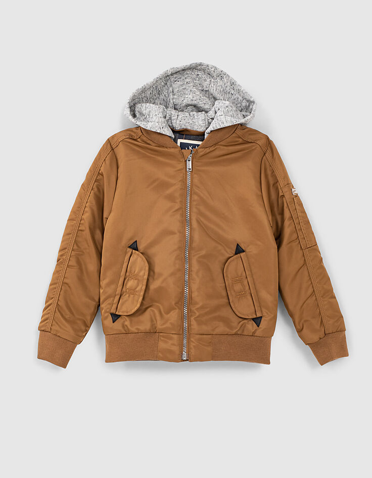 Blouson bomber cognac &agrave; capuche amovible gar&ccedil;on -2