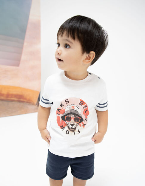 Baby boys' off-white T-shirt with leopard image - IKKS