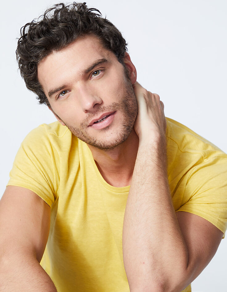 Camiseta amarilla algodón y cáñamo cuello redondo Hombre-1