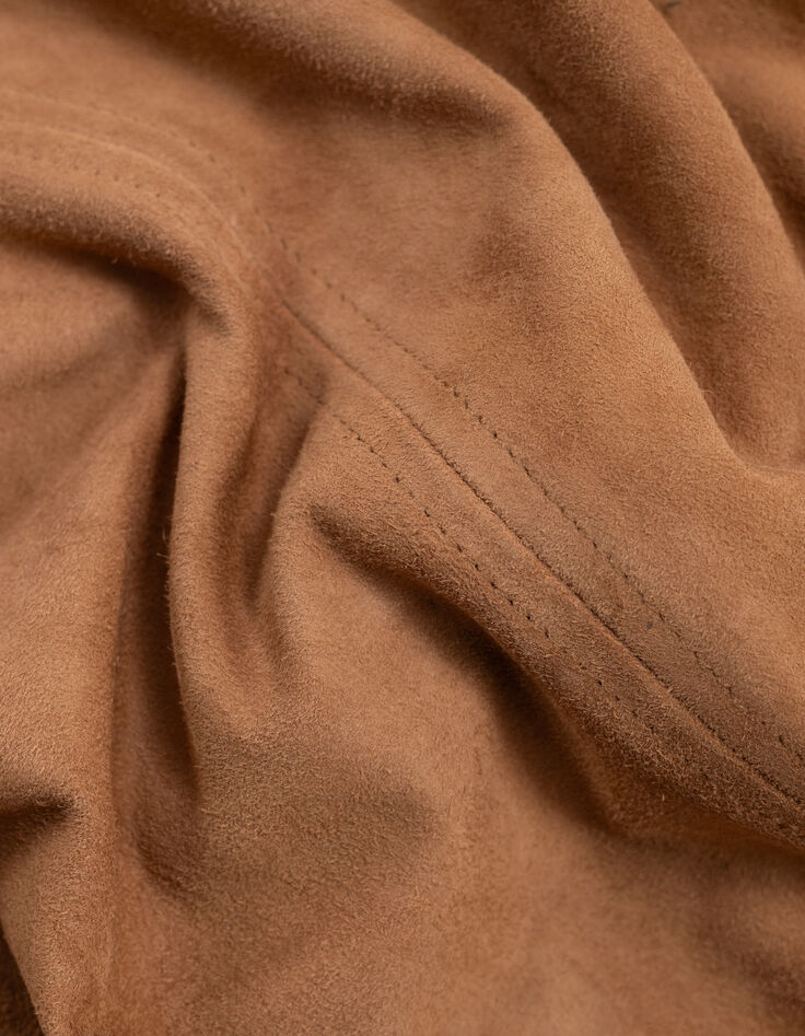 Veste camel cuir velours esprit motard Femme-9