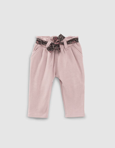 Baby girls’ powder pink joggers with printed belt - IKKS