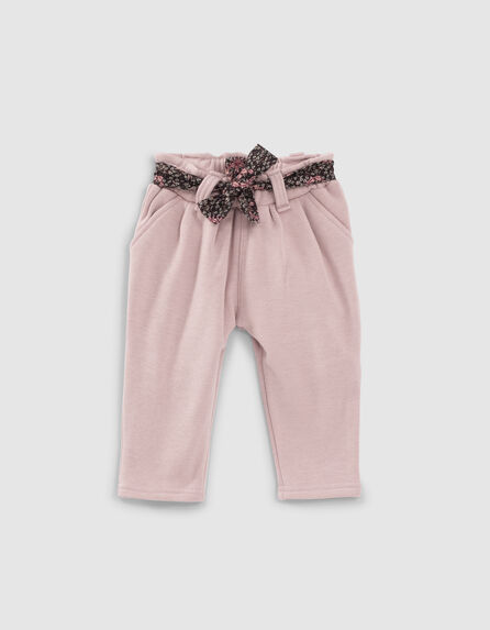 Baby girls’ powder pink joggers with printed belt