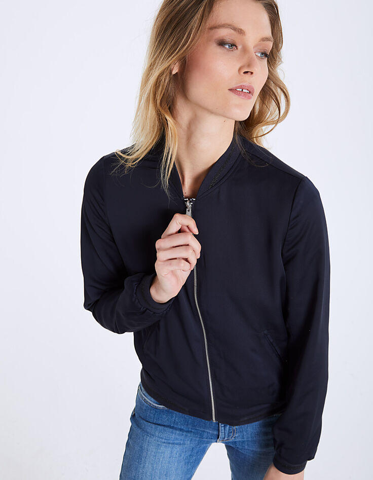 Bombers marine en crêpe réversible léopard femme-1