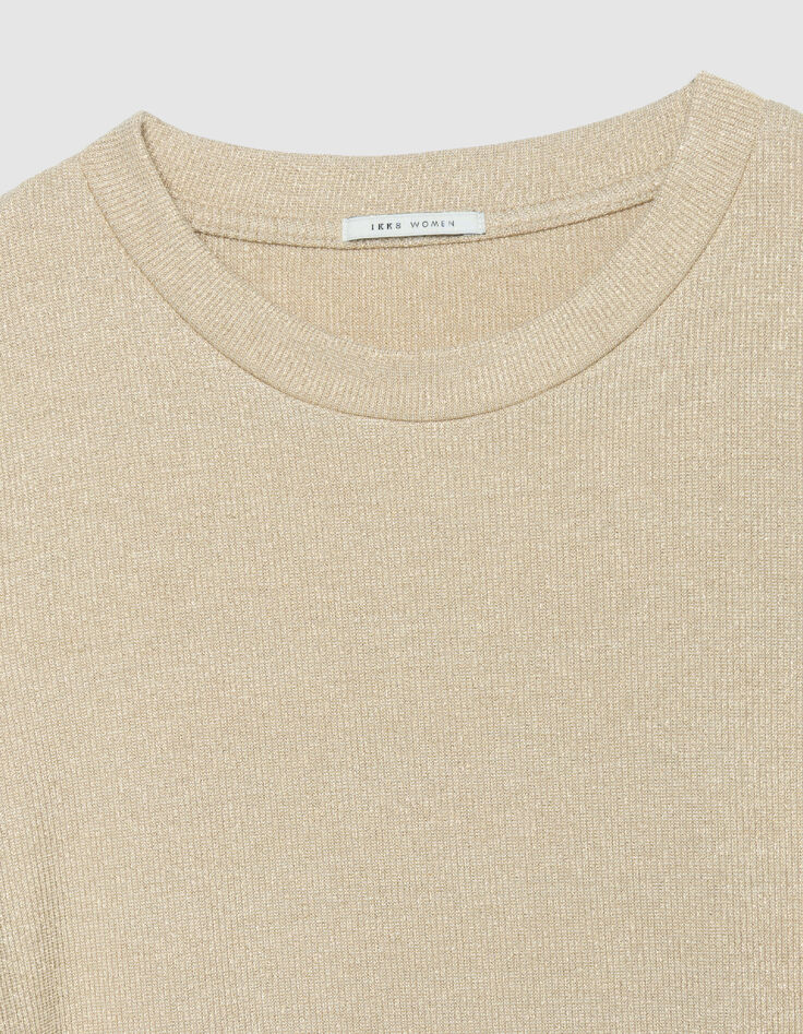 Tee-shirt col rond dor&eacute; paillet&eacute; manches fronc&eacute;es Femme-6