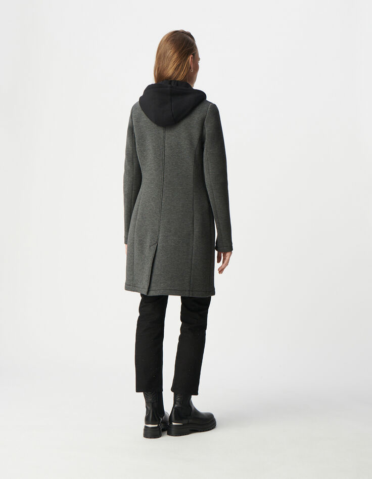 Women’s neoprene mid-length coat with removable hood-2
