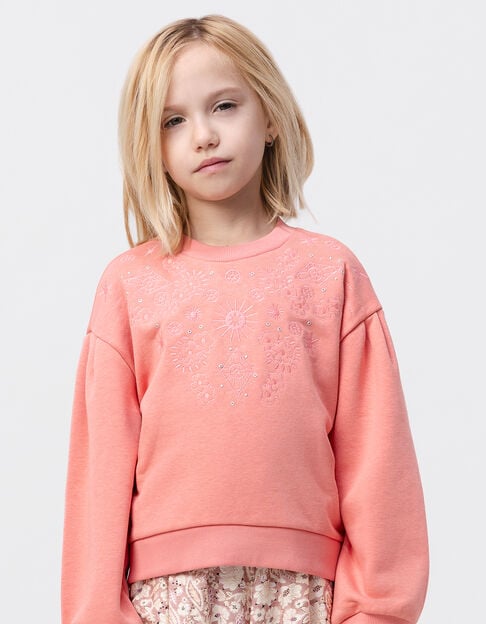 Sweat rose décor broderies et oeillets fille - IKKS