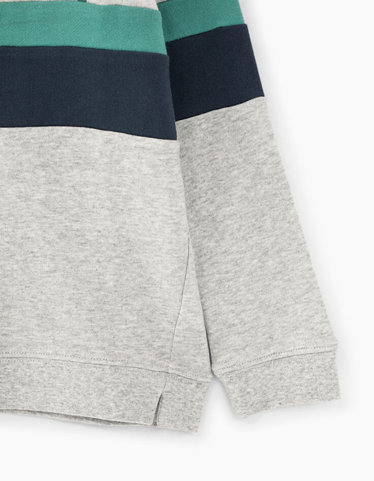 Gechineerd grijze sweater met strepen en capuchon jongens -4