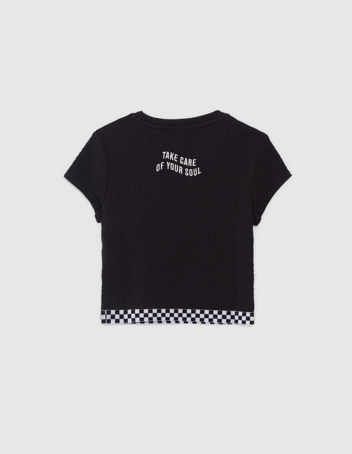 Camiseta negra cropped elástica damero niña - IKKS