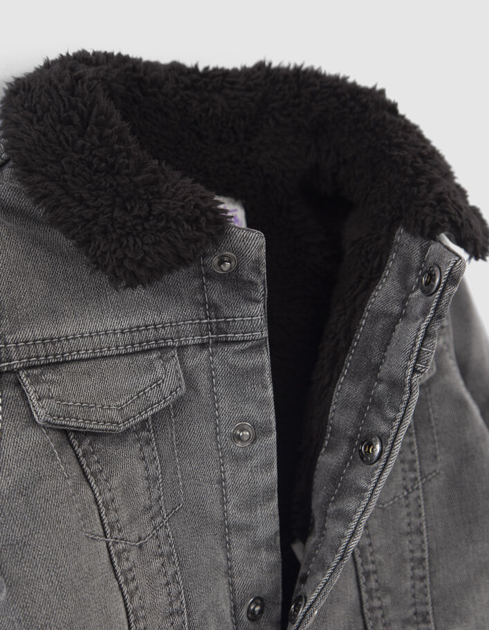 Veste en jean grise fourrée broderie dos bébé garçon-7