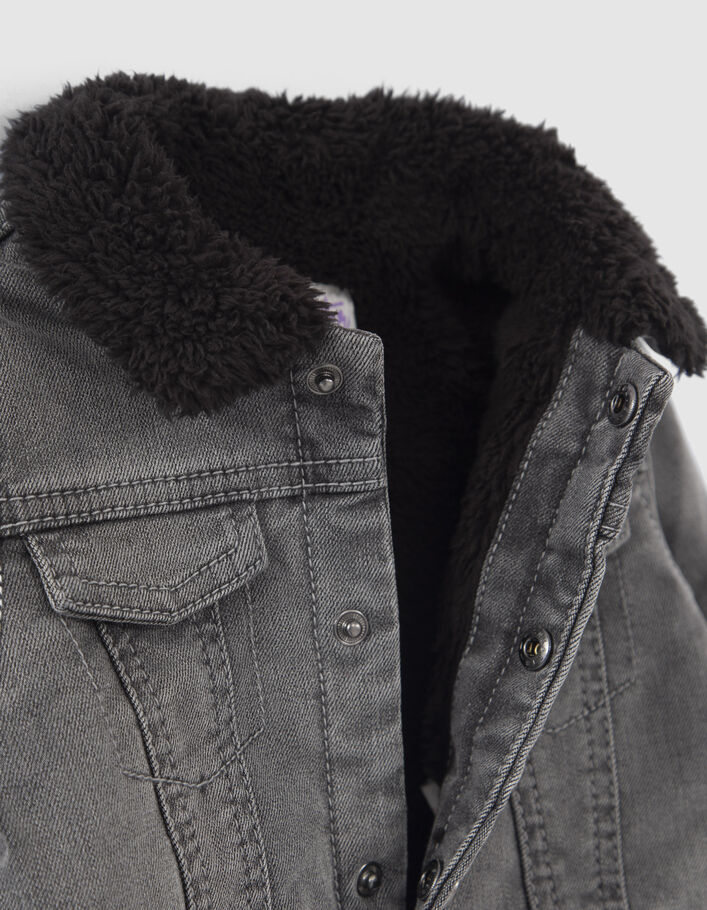 Baby boys’ grey fur-lined denim jacket, embroidered back-7