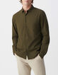 Men&rsquo;s khaki organic cotton SLIM shirt, striped embroidery-2