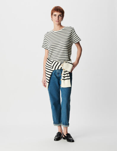 Tee-shirt marini&egrave;re paillet&eacute; boutons &eacute;paules Femme - IKKS