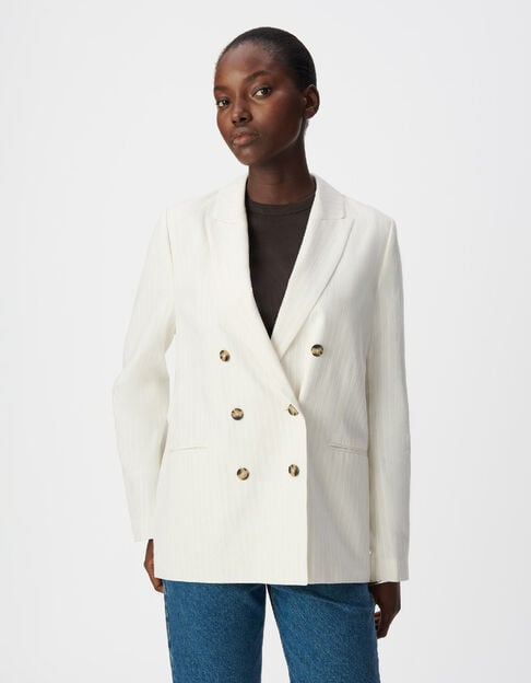 Veste de tailleur large blanc motif rayures Femme - IKKS