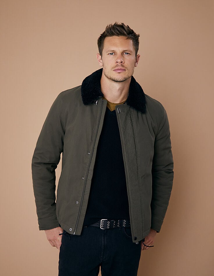 Men’s military khaki jacket with removable fur collar-2