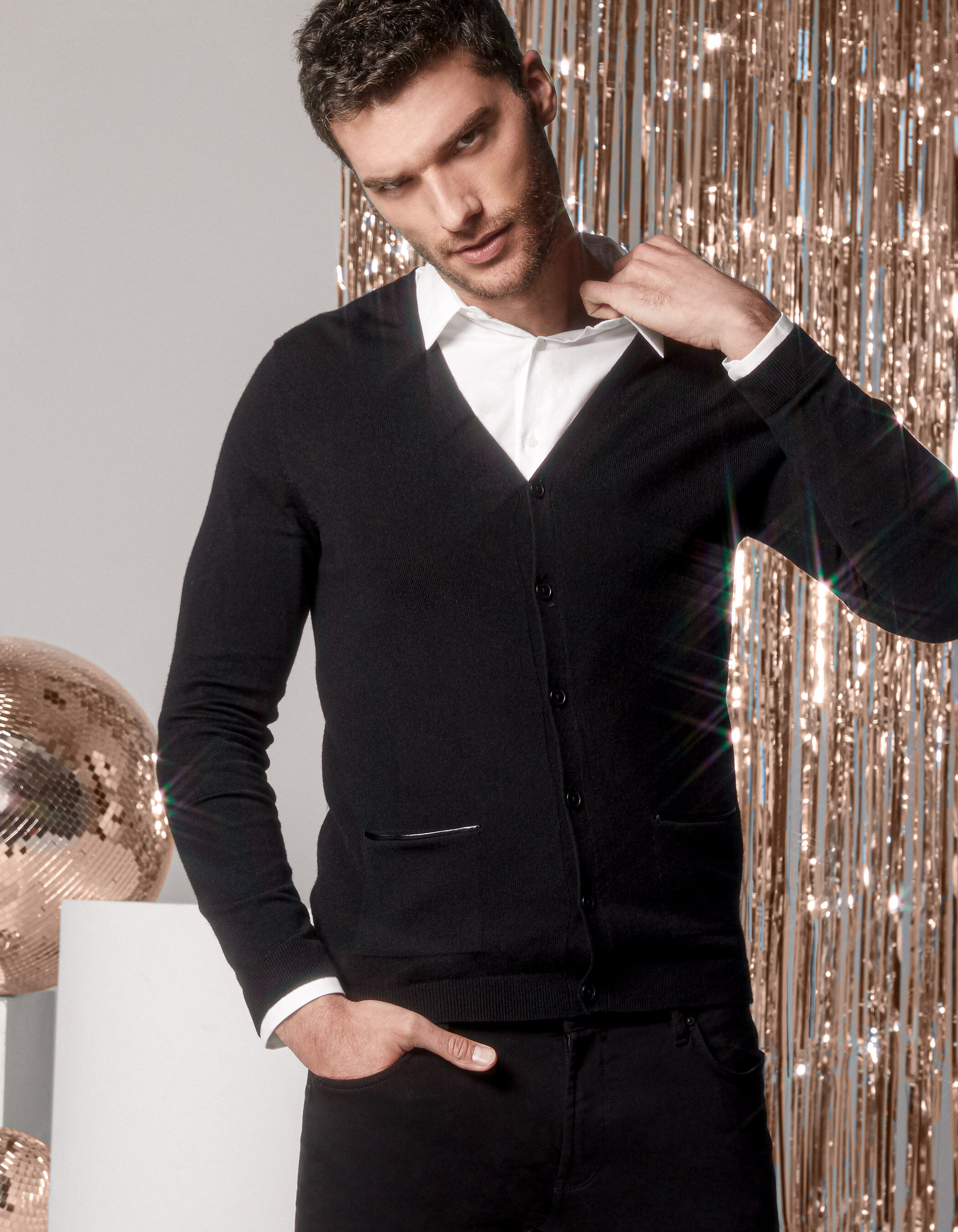 Cardigan noir en tricot avec poches Homme