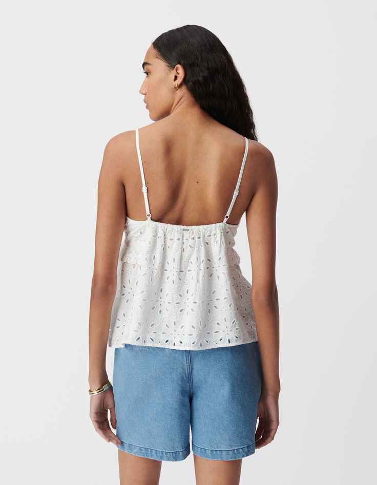 Top caraco fines bretelles blanc broderie anglaise Femme-3 Top caraco fines bretelles blanc broderie anglaise Femme-3