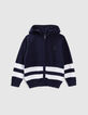 Boys' navy knit cardigan with white stripes-1