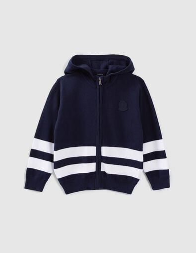 Boys' navy knit cardigan with white stripes - IKKS